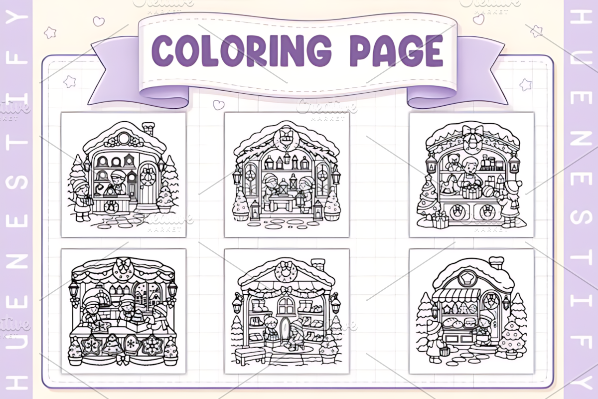 Tiny Christmas Shops Coloring Book, a Seasonal Illustration by Design Station (Photo 2 of 3)