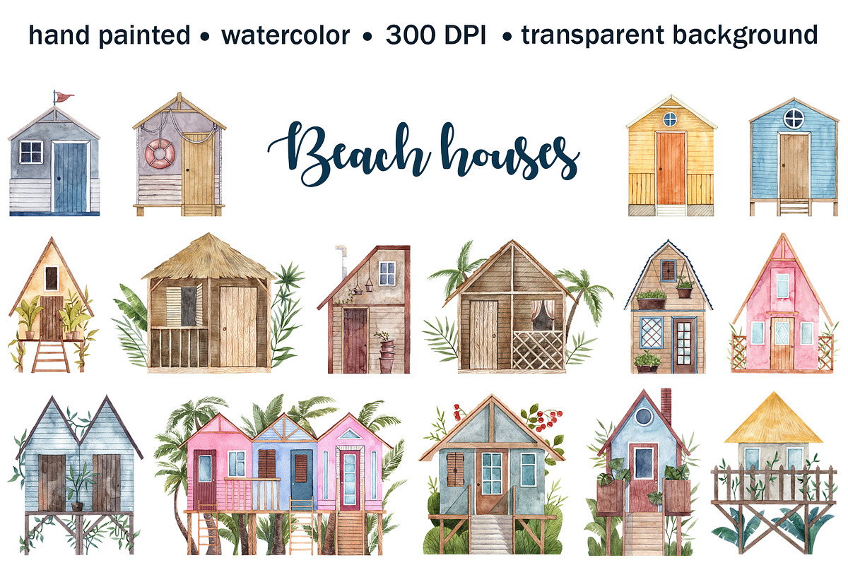 Beach houses PNG clip art, an Illustration by Dashamoony
