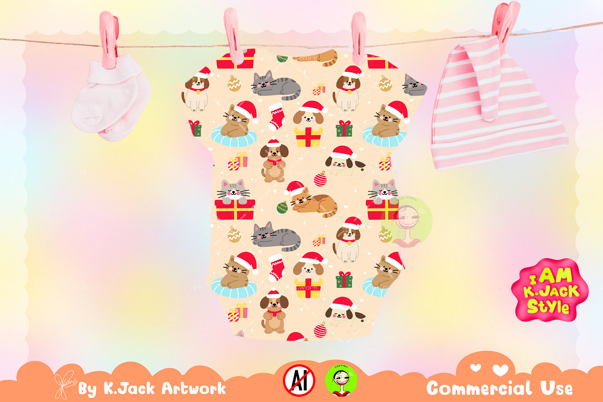 Christmas Pets Seamless Pattern, a Background Graphic by K.JackArtwork (Photo 5 of 8)