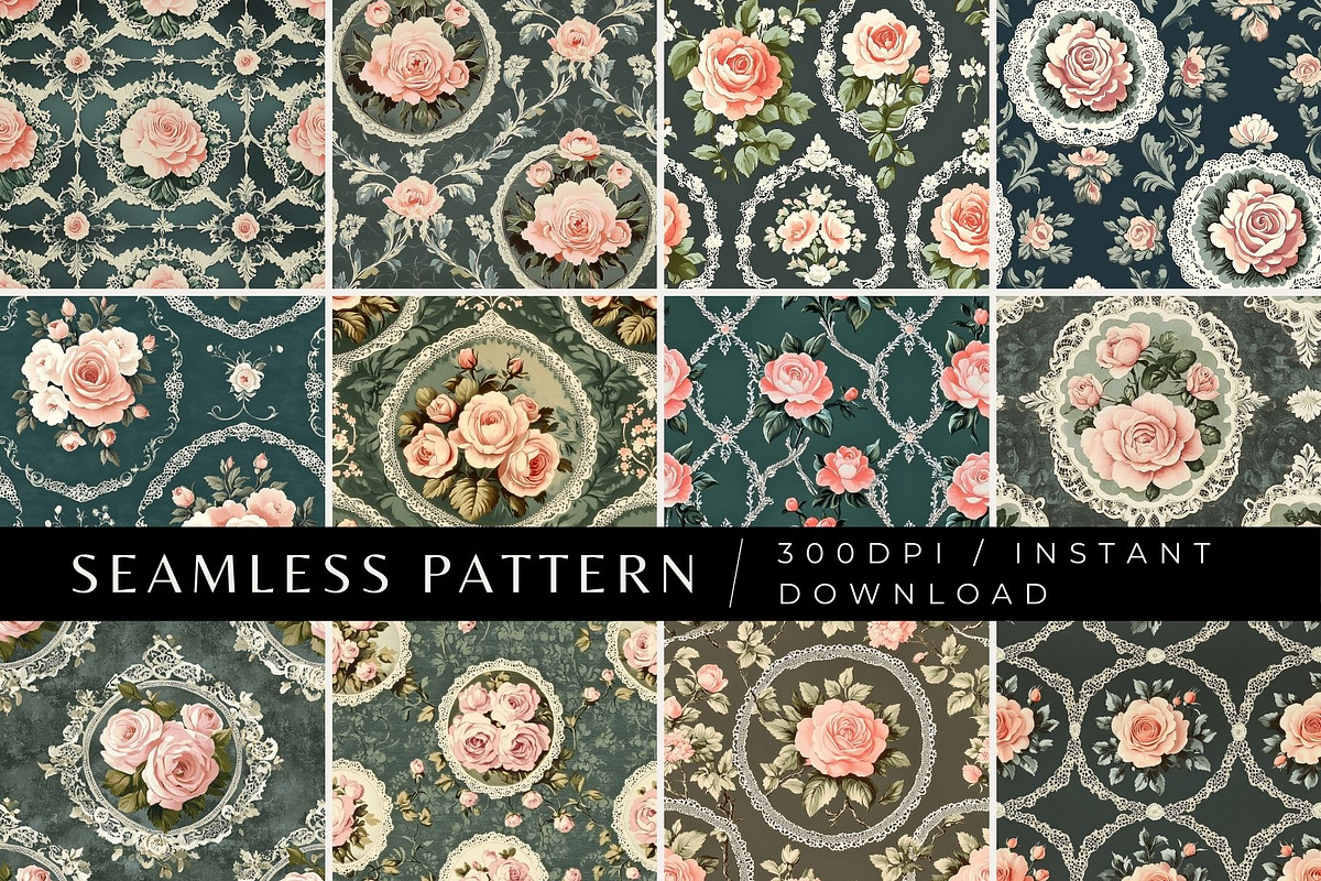 12 Antique Romance Seamless Patterns, a Pattern Graphic by Inknfolly (Photo 1 of 7)