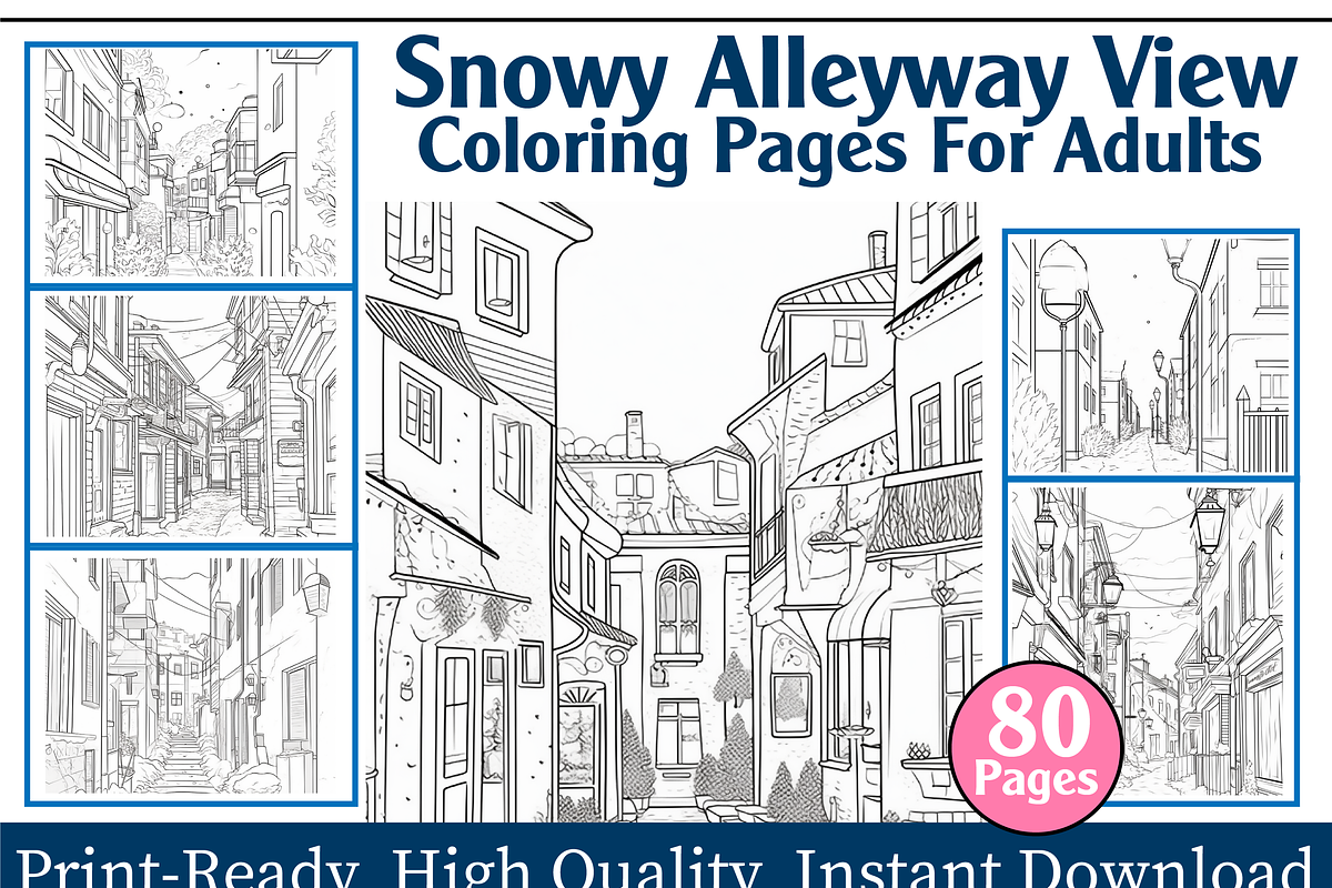 Snowy Alleyway View Coloring Pages, an Animal Illustration by maggiesar (Photo 1 of 4)