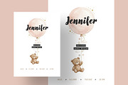 Balloon Bear Birth Announcement Card, a Card Template by Filip Studio (Thumbnail 2 of 3)