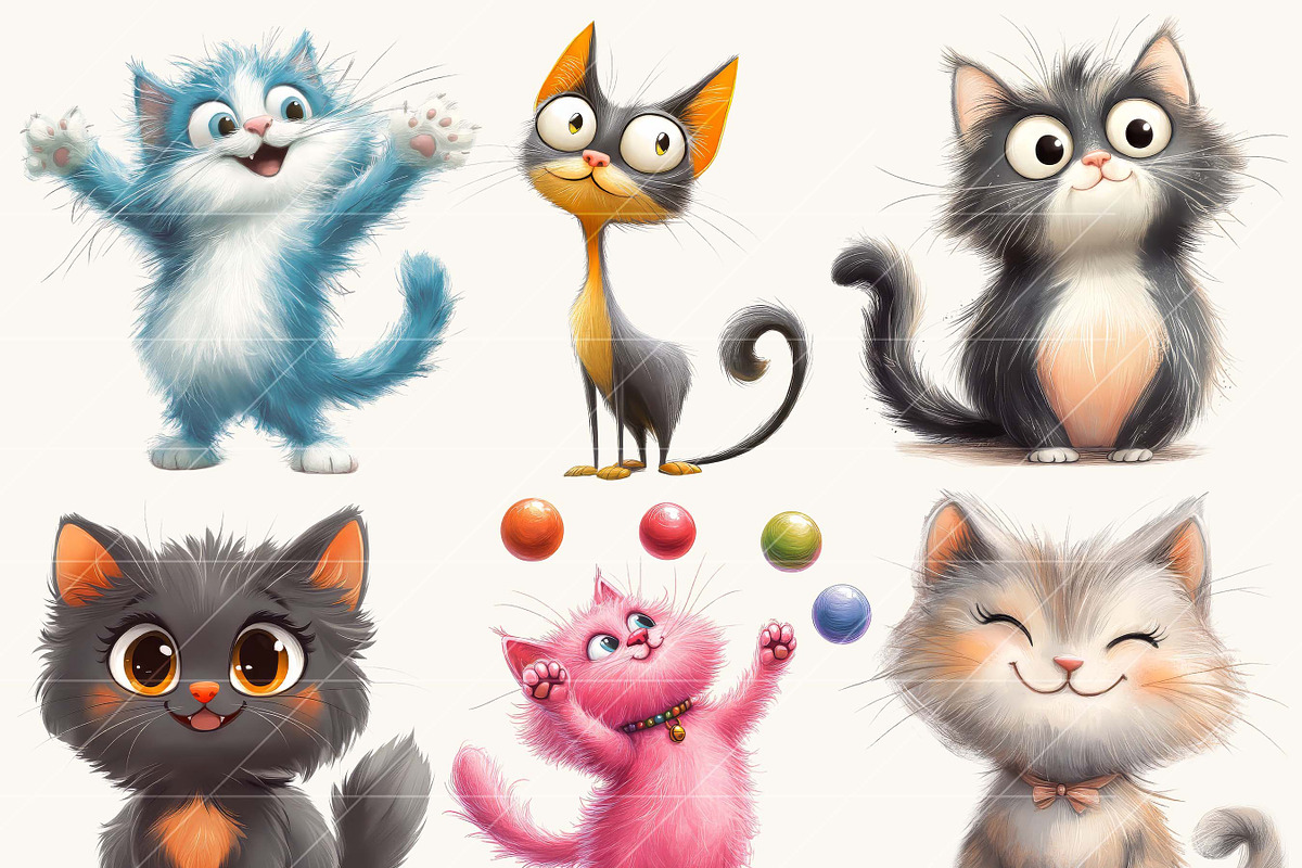 Watercolor Whimsical Cats Clipart, an Animal Illustration by Design Scotch (Photo 2 of 8)