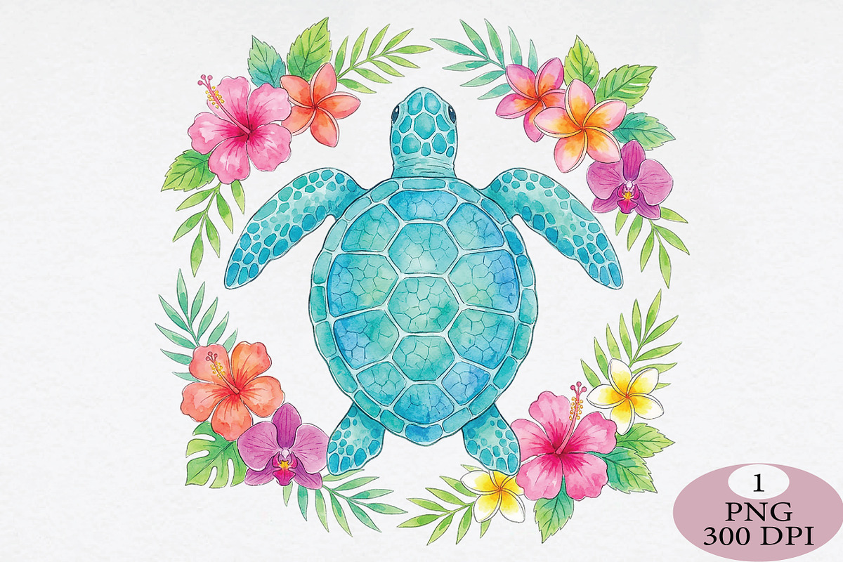 Floral Sea Turtle Summer PNG, an Illustration by Daily.Designs (Photo 1 of 5)