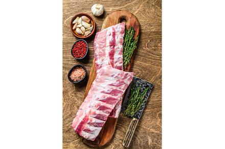 Raw pork rack spare ribs with spices