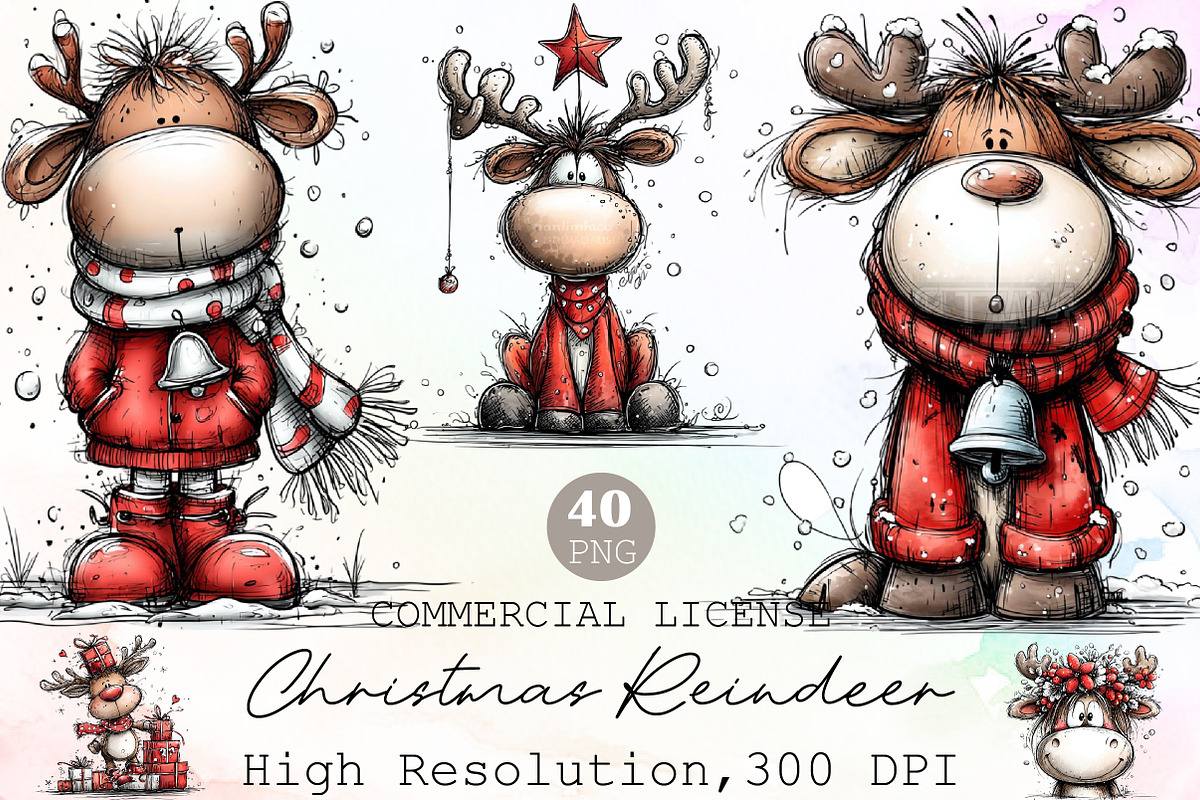 Watercolor Christmas Reindeer Clipar, an Illustration by Sublimation Artist (Photo 1 of 6)