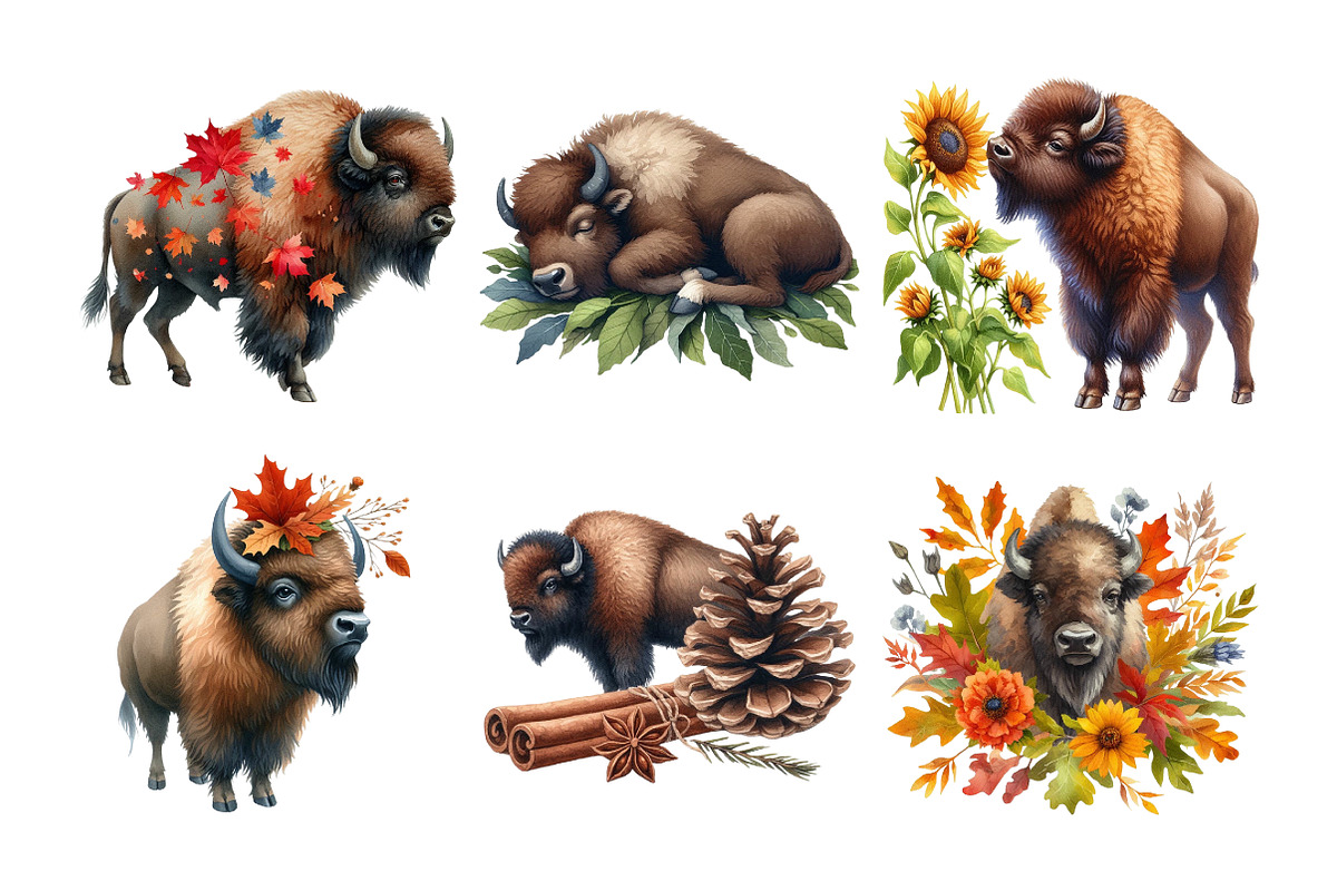 Watercolor Autumn Bison Clipart Bund, an Illustration by Daily.Designs (Photo 5 of 5)