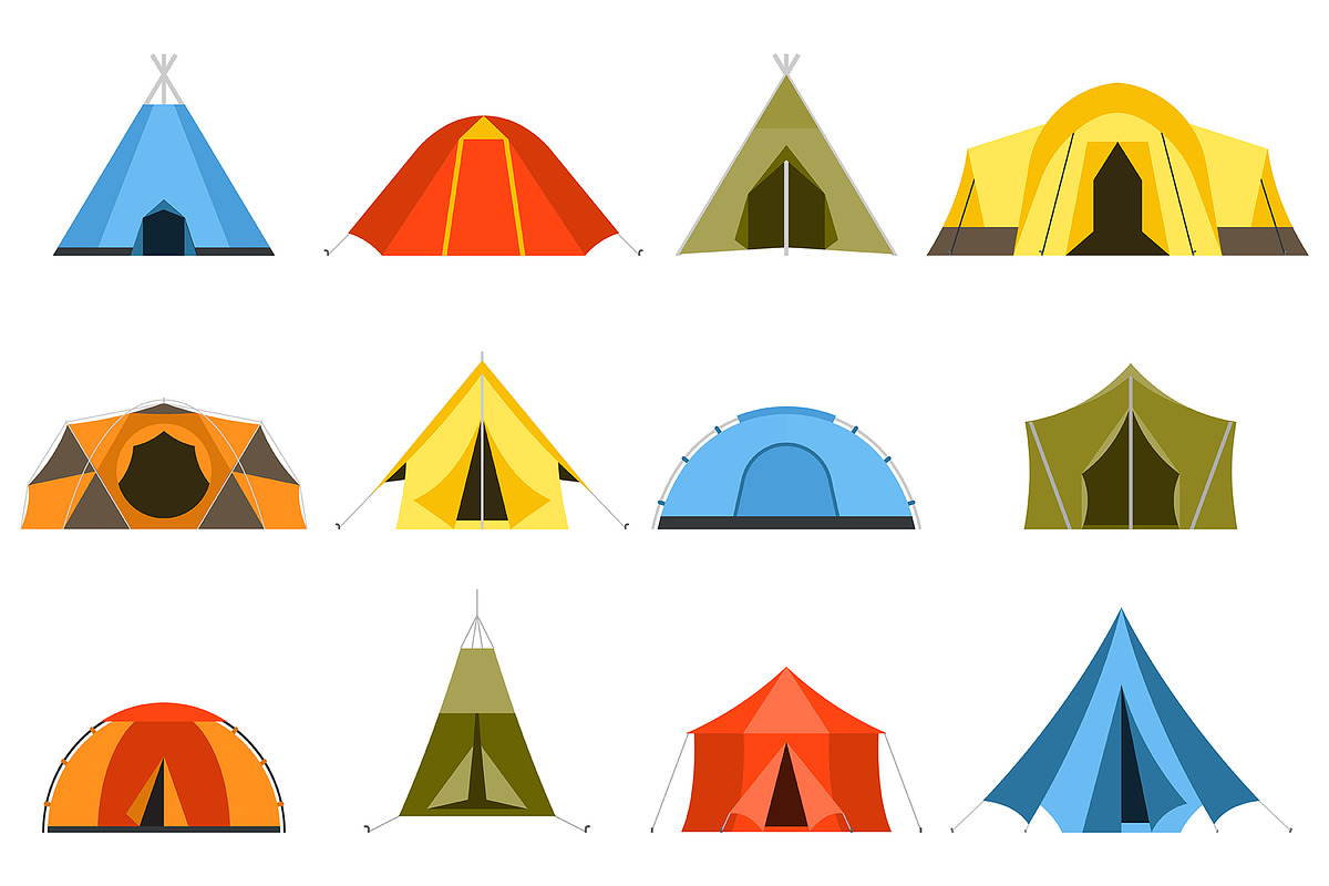 Hiking and Camping Tents Vector Set, an Illustration by Alex Krugli (Photo 1 of 13)