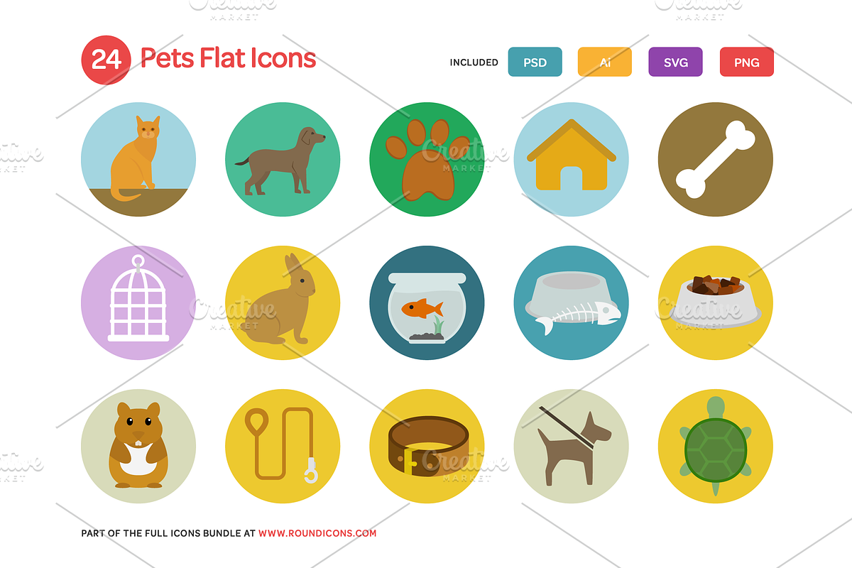 Pets Flat Icons Set preview 2