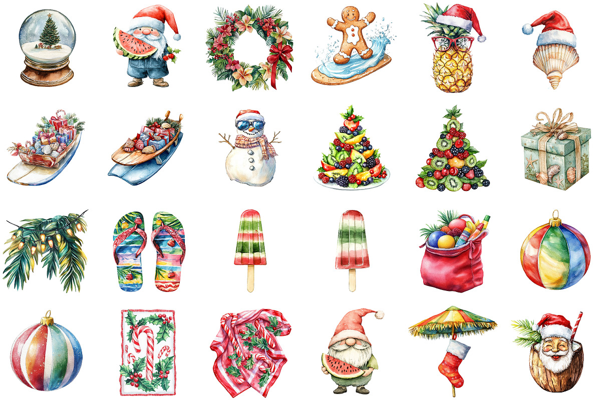 Watercolor Christmas In July Clipart, an Illustration by Sublimation Artist (Photo 2 of 6)