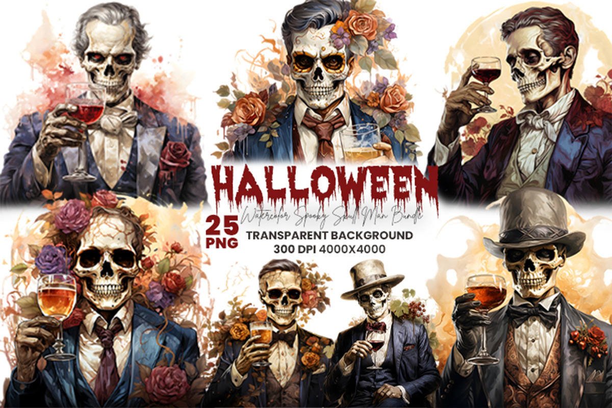 Halloween Spooky Skull Man Clipart, a Seasonal Illustration by Creative Arslan (Photo 1 of 7)
