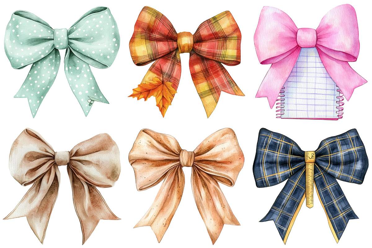 Watercolor Back to School Bow PNG, an Illustration by Craft Nest (Photo 2 of 6)
