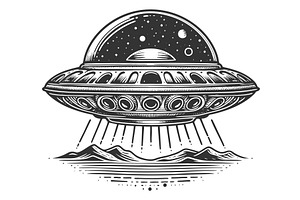 UFO Beaming Light Over Mountain, a Technology Illustration by AlexArt