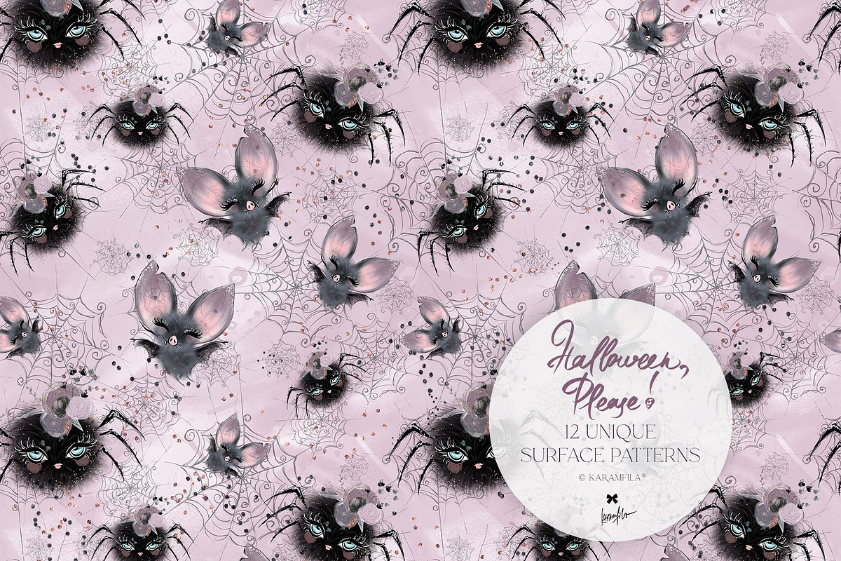 Kawaii Halloween Seamless Patterns, a Pattern Graphic by KaramfilaS (Photo 2 of 32)