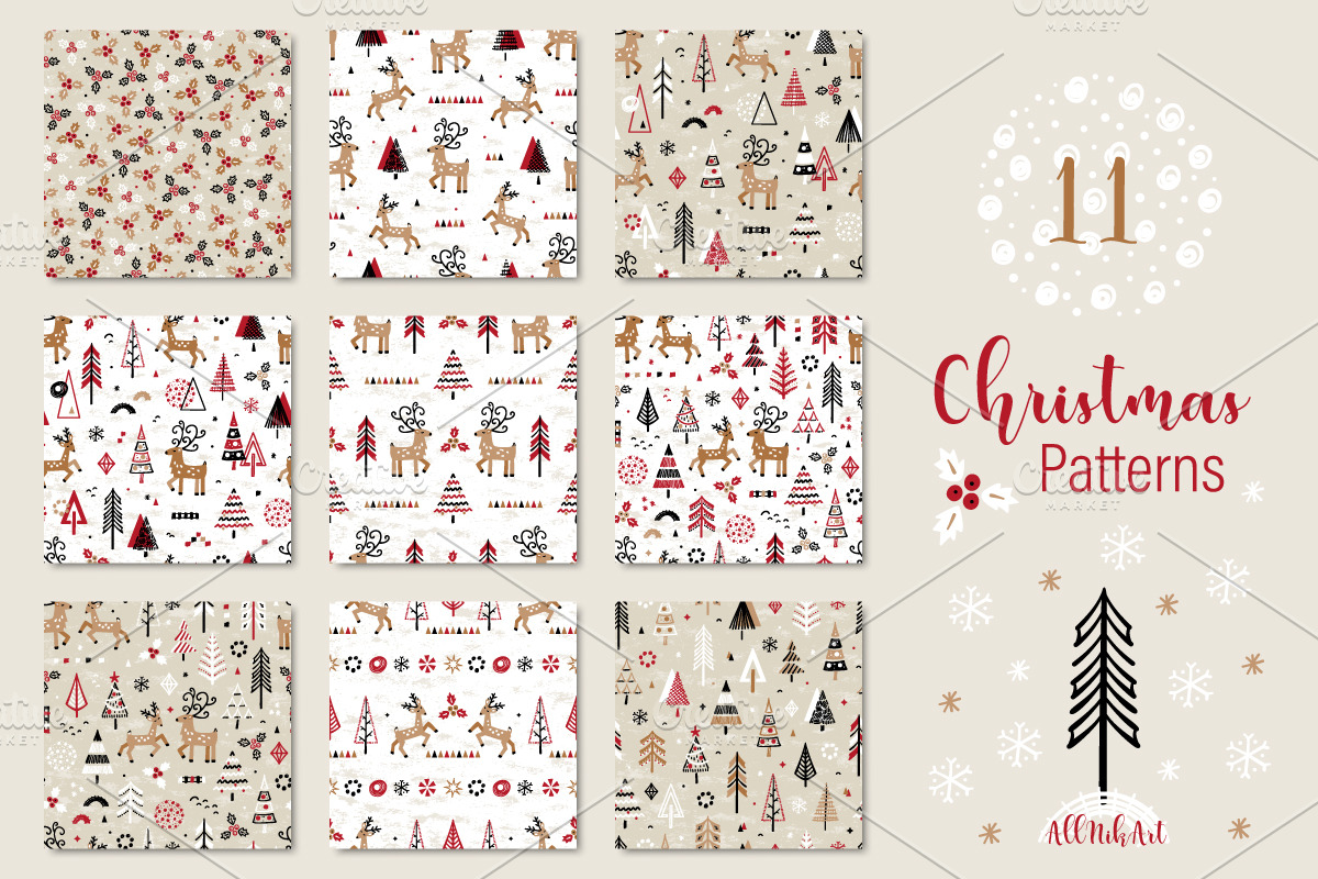 Christmas Patterns Collection, a Pattern Graphic by AllNikArt (Photo 1 of 4)