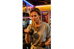 Woman exercising with dumbbells in a, a Person Photo by tilialucida