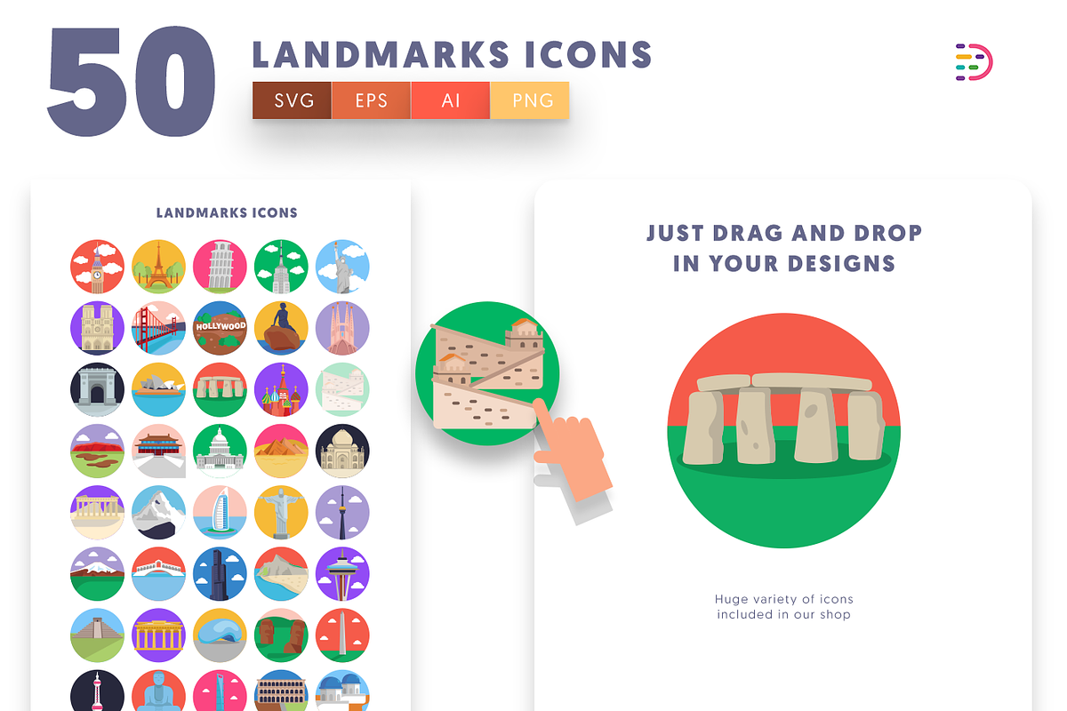 50 Landmarks Icons, an Outline Icon by Dighital (Photo 5 of 10)