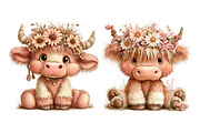 Whimsical Highland Cow Clipart PNG, a Seasonal Illustration by Daily.Designs (Thumbnail 2 of 5)