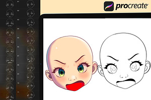 200 Procreate Chibi Head Stamps