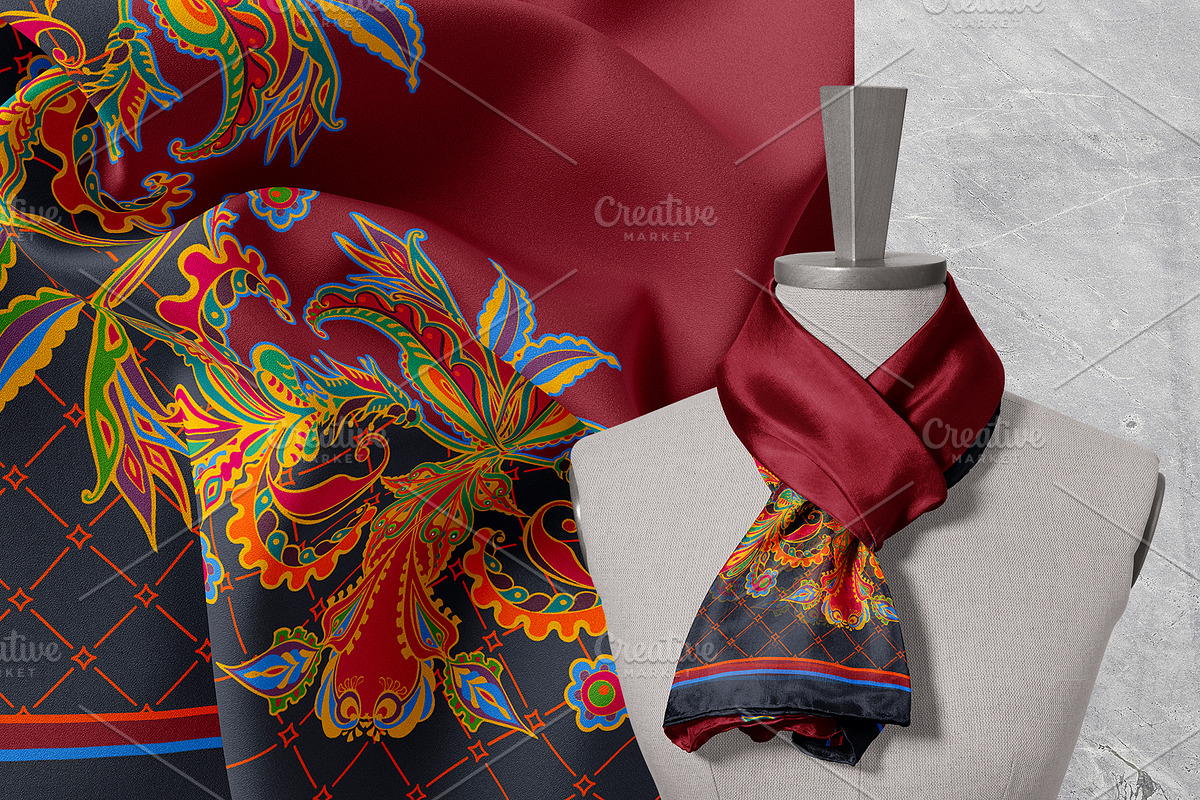 Crimson Baroque Garden Silk Scarf, an Object Graphic by ilustrinna (Photo 10 of 10)