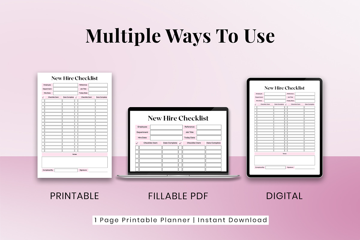 Fillable New Hire Checklist Print, a Print Template by Snapybiz