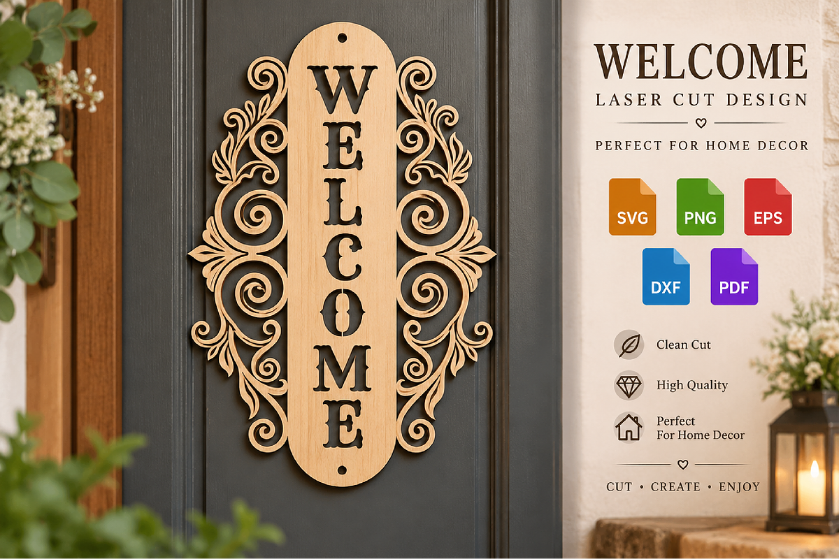 Ornate Welcome Door Sign SVG, an Object Graphic by DreamCafeArt (Photo 1 of 3)