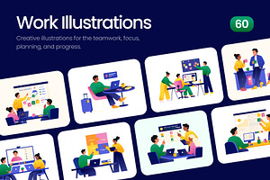 60 Work Flat Illustrations, a Work Illustration by Prosymbols