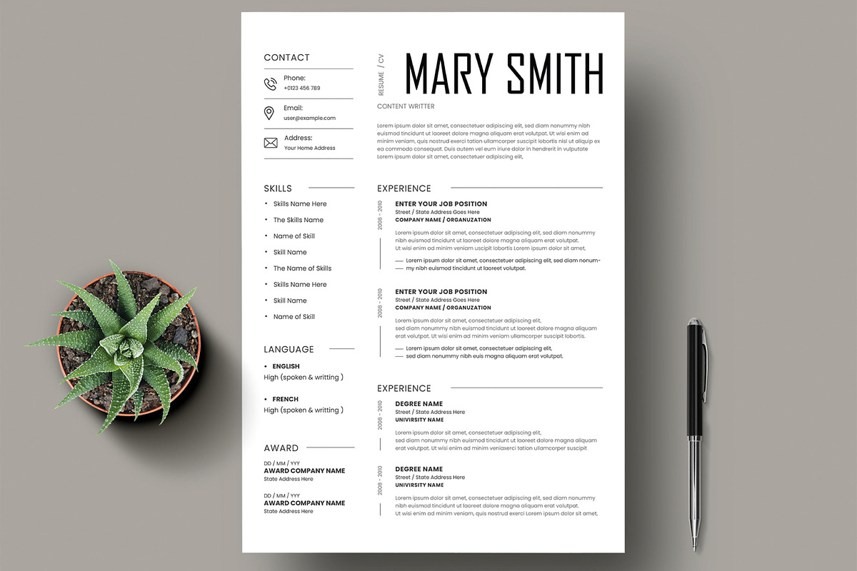 Minimal Black White CV Resume, a Resume Template by MightyDesign (Photo 2 of 5)