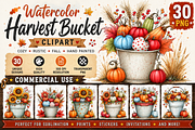Harvest Bucket Watercolor Clipart, a Seasonal Illustration by fashionaddict (Thumbnail 1 of 7)