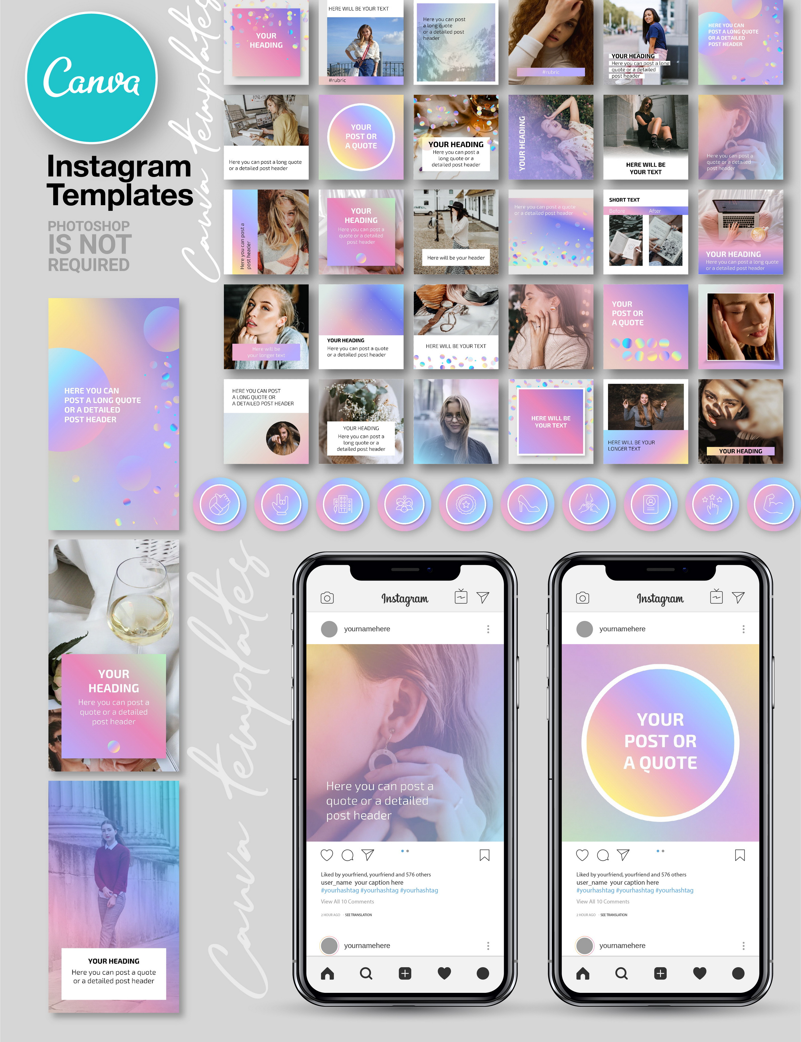 Holographic CANVA Instagram Template | Social Media Templates ...