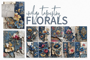 Indigo Tapestry Florals, a Decorative Illustration by rileyBgraphics