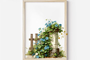 Cream and Blue Flowers Clipart, an Illustration by Designworld (Thumbnail 8 of 8)