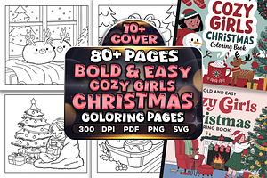 Easy Cozy Girls Christmas Coloring, a Seasonal Illustration by Craftsbeefy