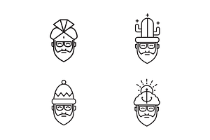 Cool Man Head Men Beard Icon Set