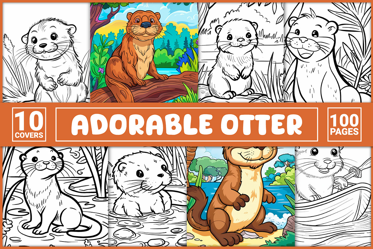 100 Otter Coloring Pages, an Animal Illustration by BrightMart