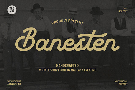 Banesten Handcrafted Vintage Script, a Script Font by Maulana Creative