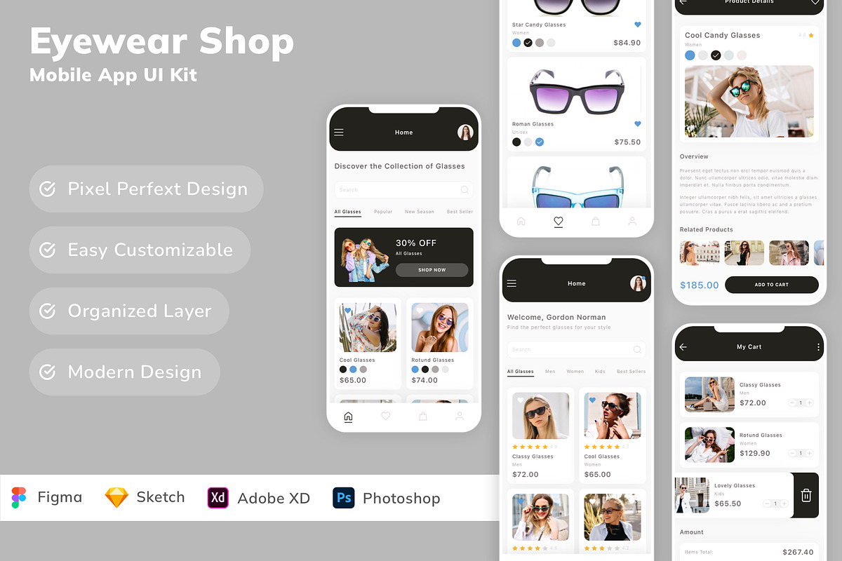 Eyewear Shop Mobile App UI Kit, an UI Kit Template by Betush
