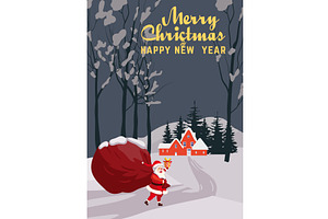 Retro poster Santa Claus with big