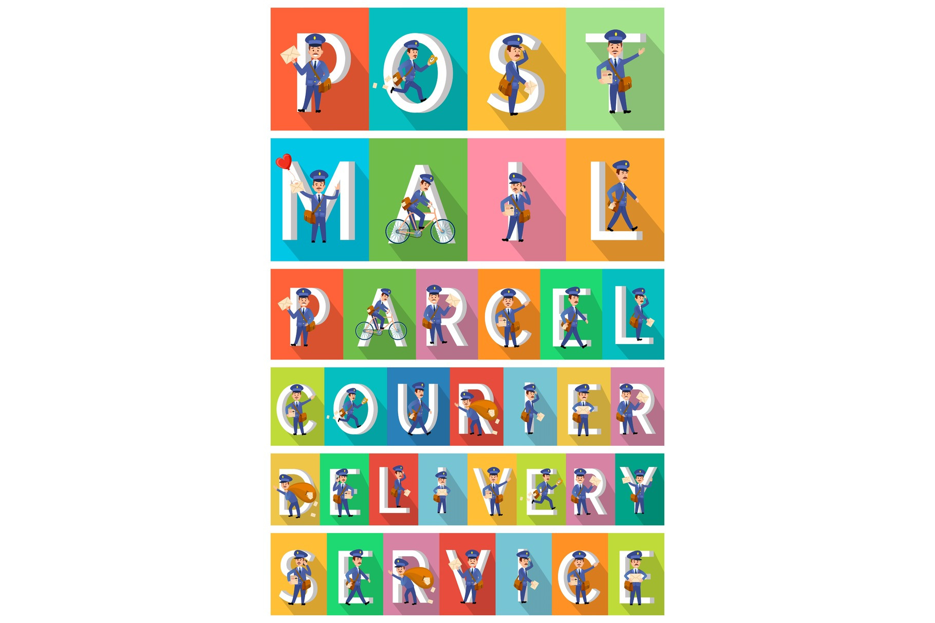Postman in Different Poses. Man with Letters., a Person Illustration by ...