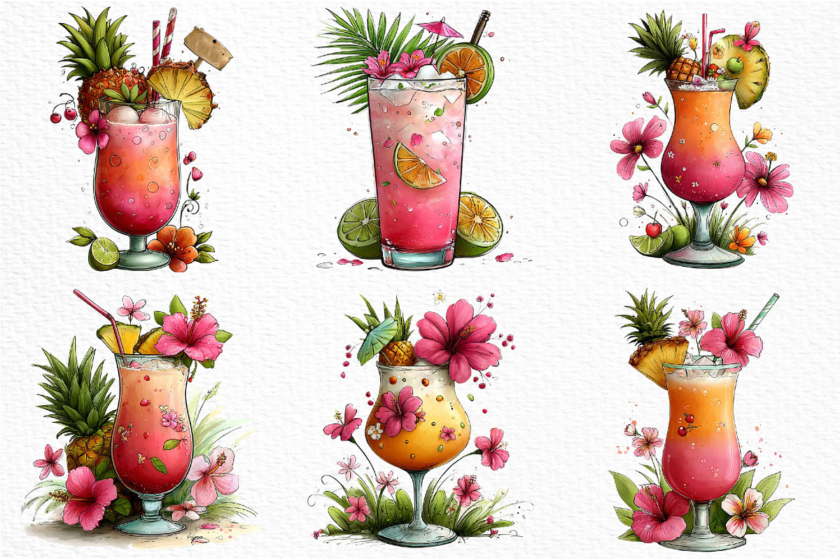 Whimsical Tropical Drink Clipart, an Illustration by Craft Nest (Photo 4 of 12)