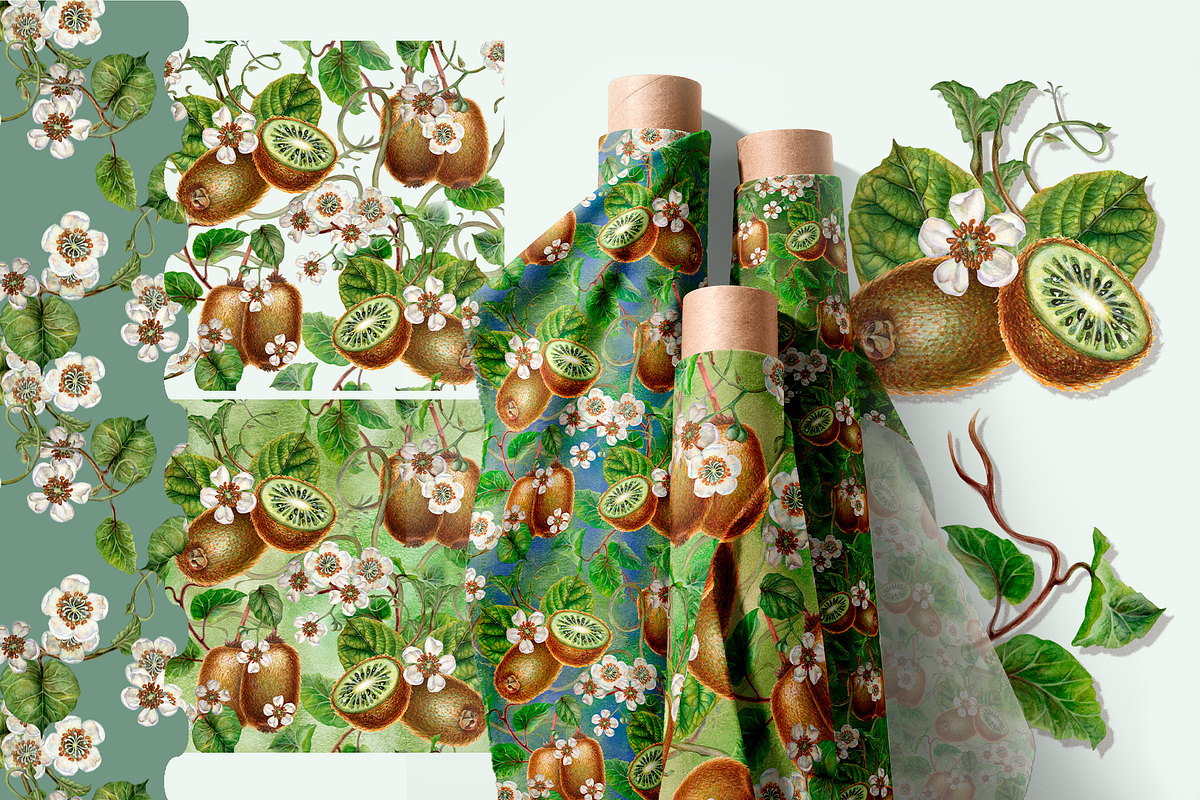 KIWI PATTERNS, botanical watercolor, a Decorative Illustration by EL_SUHOVA (Photo 8 of 13)
