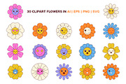 Groovy flowers with cartoon face, a Decorative Illustration by Lettering_Logo (Thumbnail 3 of 5)
