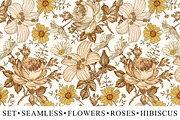Set Seamless Flowers Rose Hibiscus, a Pattern Graphic by Vintage (Thumbnail 1 of 10)