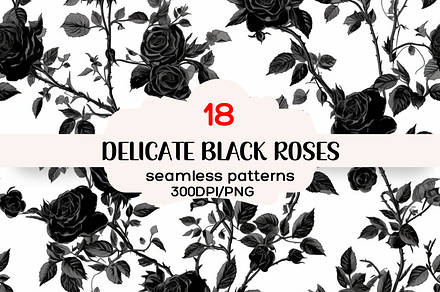 Delicate Black Roses Patterns, a Pattern Graphic by PrintablesByFranklyn