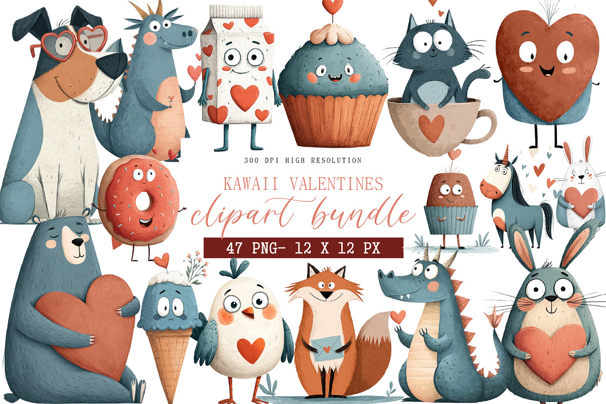 Kawaii Valentines Clipart, an Illustration by DreamArtGraphic (Photo 1 of 4)
