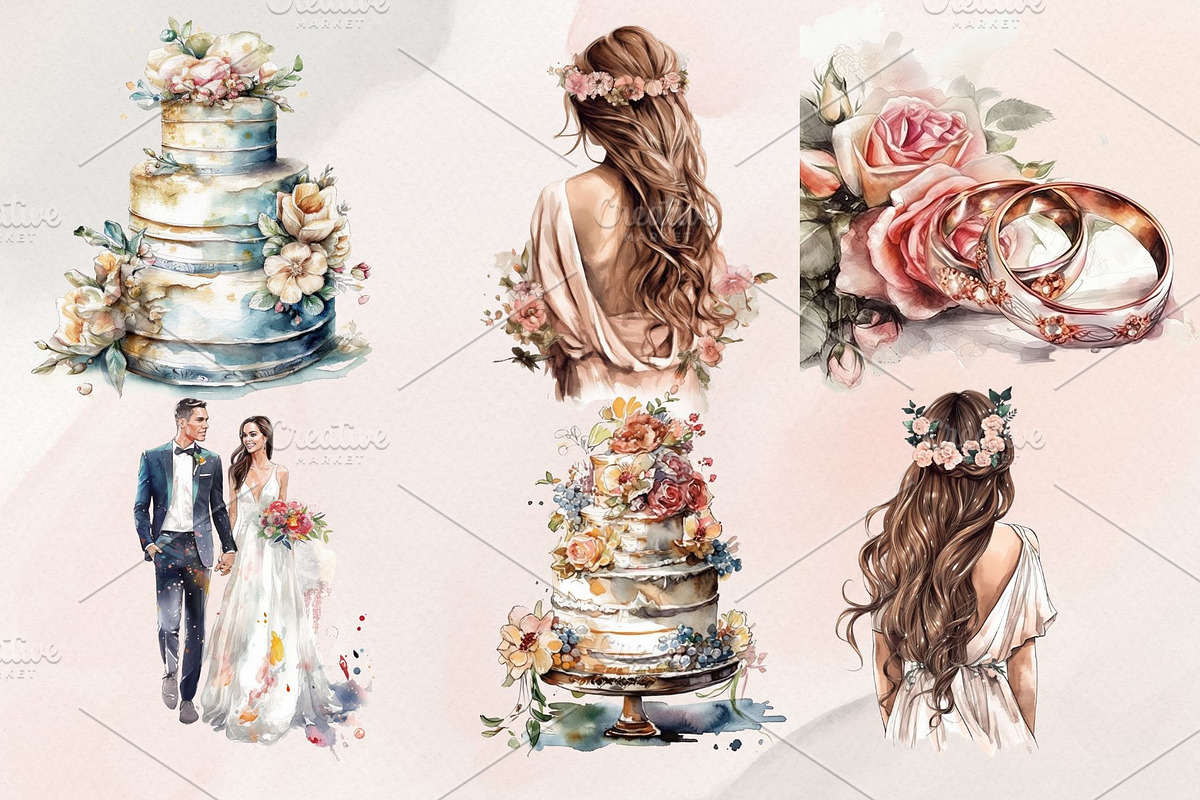 22Watercolor Wedding Clipart PNG Set, an Illustration by Jalina Clipart Studio (Photo 3 of 8)