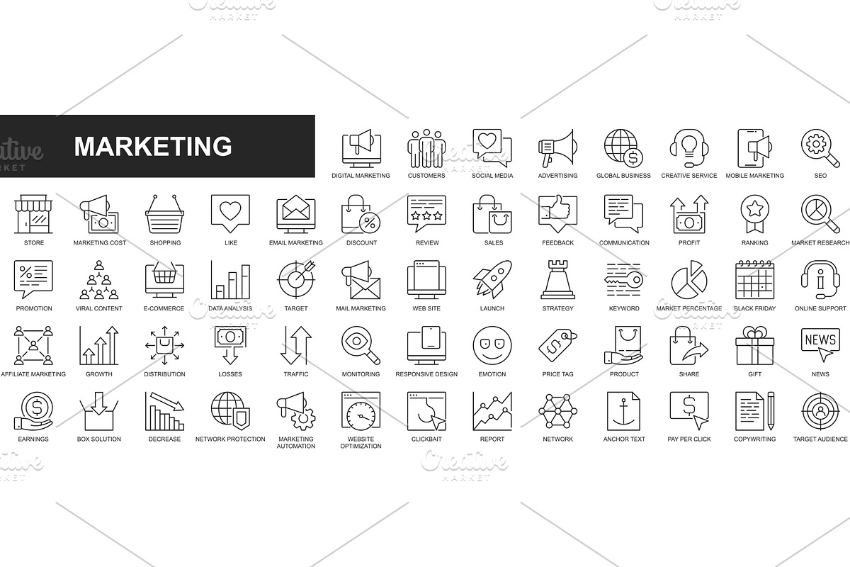 Marketing Line Icons, an Outline Icon by alexdndz