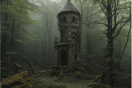Black tower forest. Generate Ai, an Architecture Photo by Ylivdesign