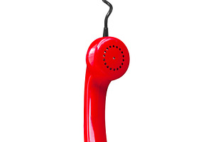 Red telephone handset hanging, a Technology Photo by BOOCYS