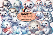 Cute Baby Watercolor Manatees Sublim, an Illustration by SVGArt (Thumbnail 1 of 8)